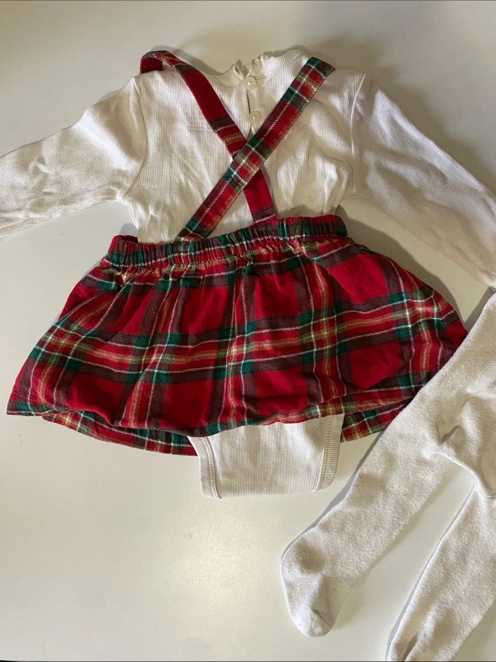 Carter's Red Plaid Suspender Skirt Set with White Top and Tights